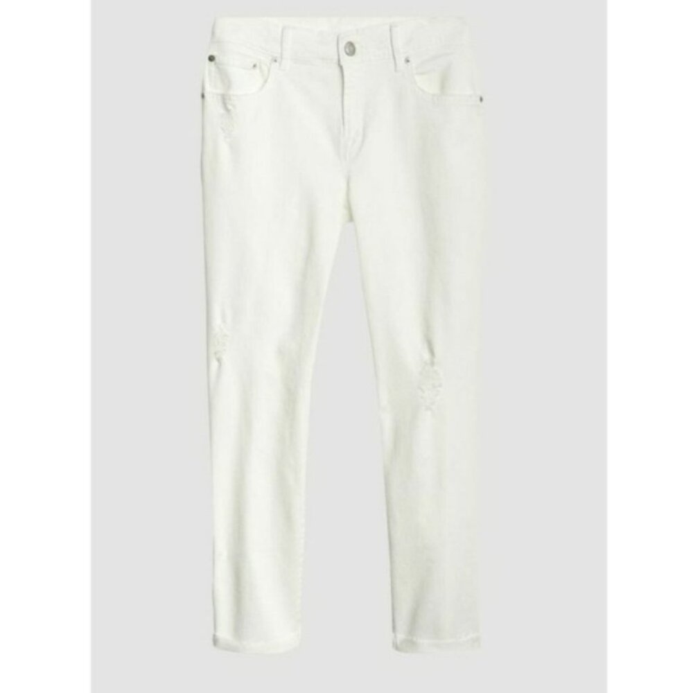 GAP Mid Rise Girlfriend Jeans with Distressed Detail - White
